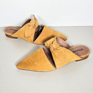 Jeffrey Campbell Charlin Suede Pointy Mules Flats Slip On Bow Detail